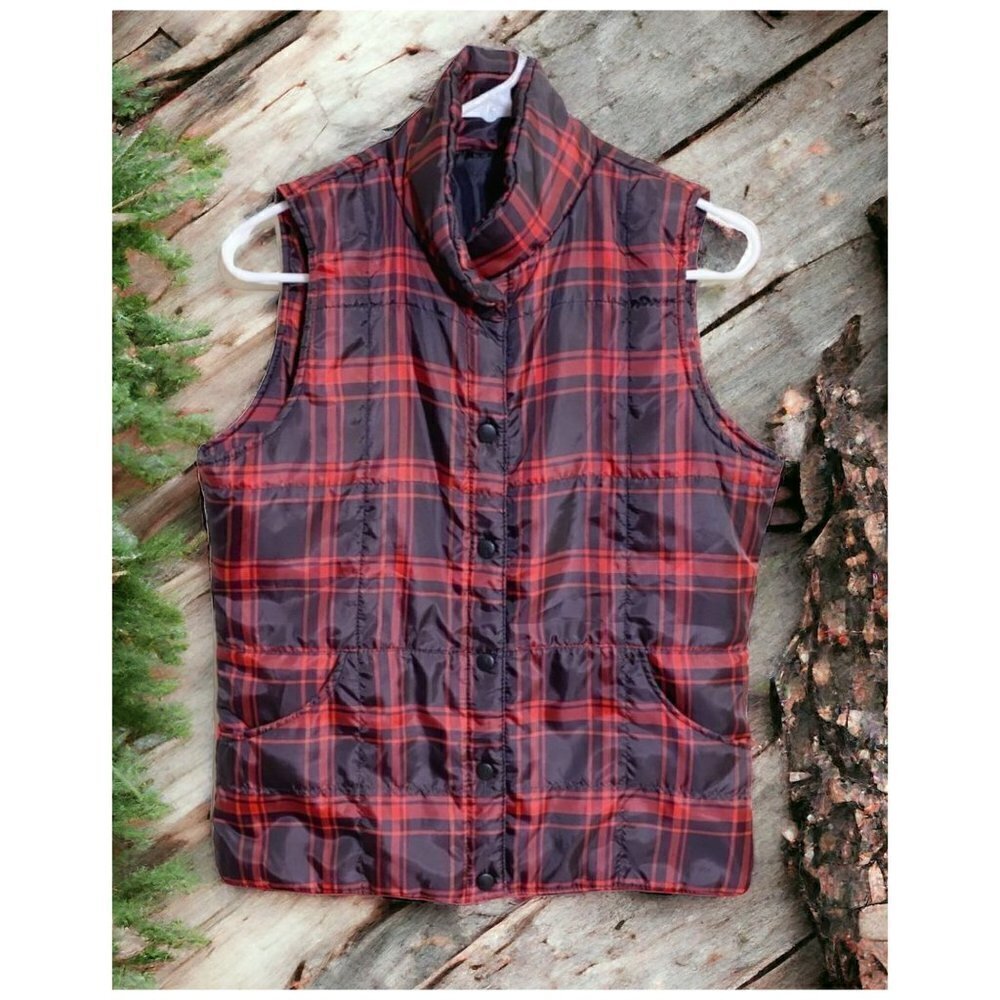 Buffalo Plaid Womens Vest Red and Black Snap Front Size Large
